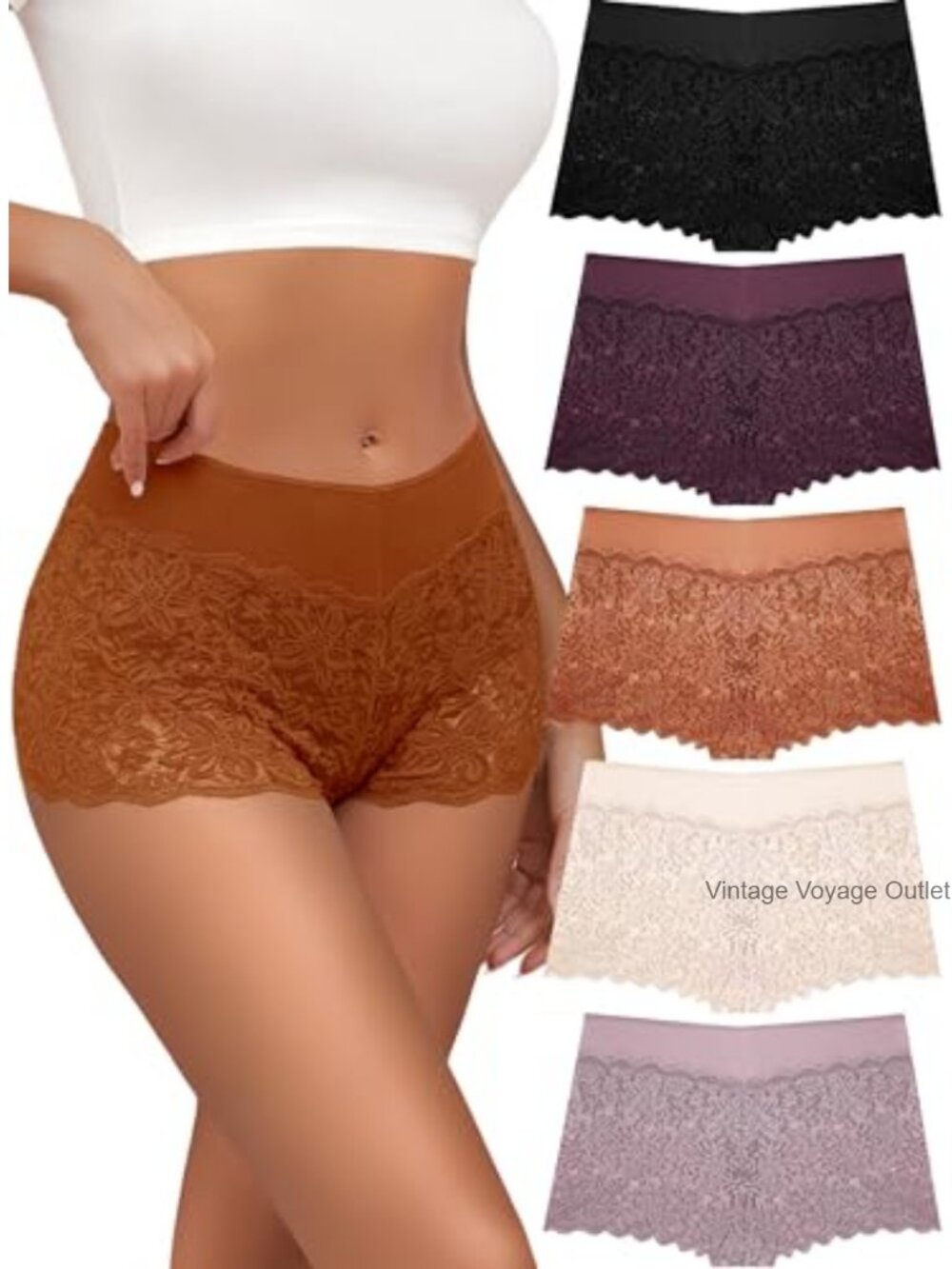 Lace Boyshort Panties 5 Pack Cotton Crotch Sexy Underwear